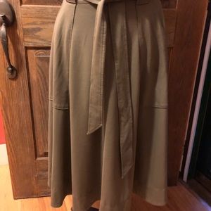Khaki green stretch cotton A-line skirt